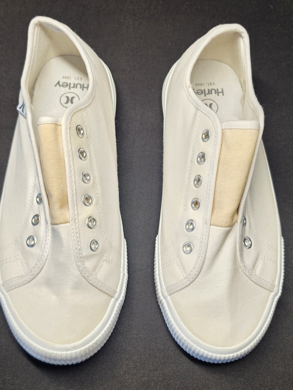 Hurley Women's Slip-On Canvas Sneakers in Cream and White